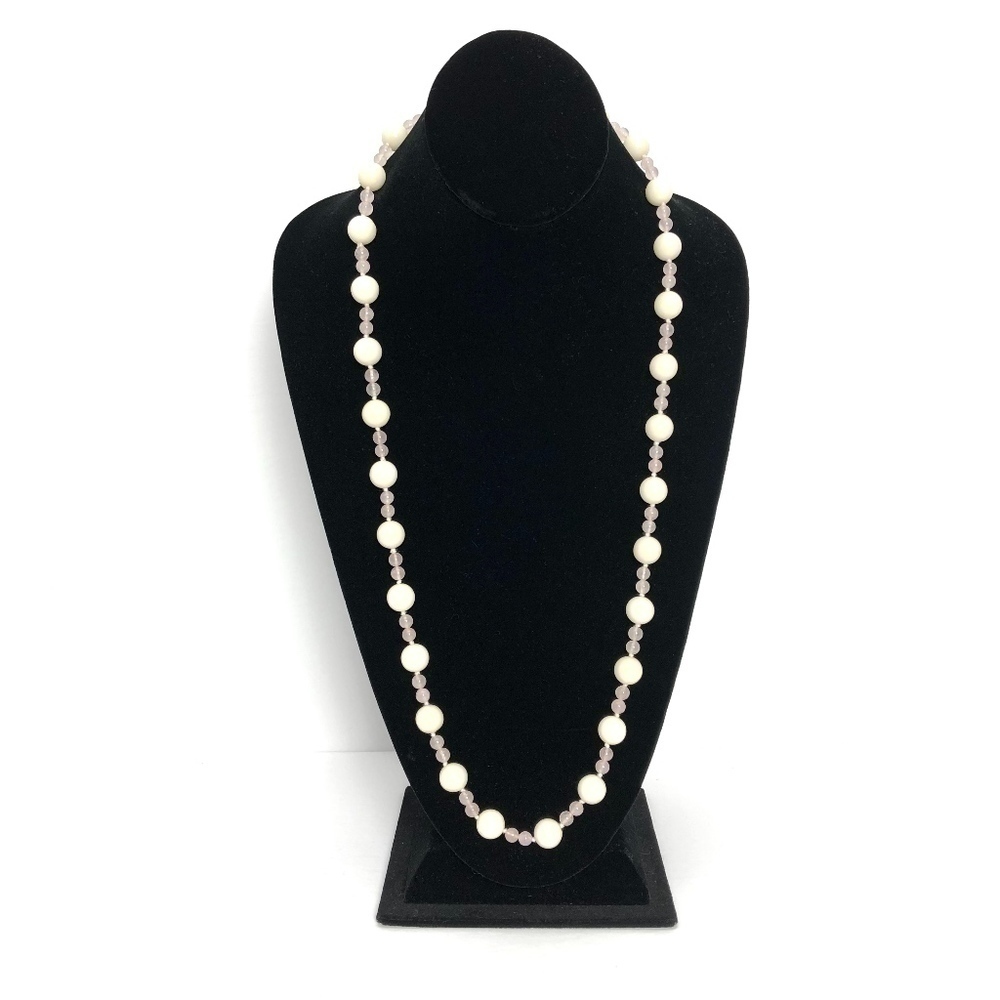 Vintage Cream Jade & Rose Quartz Beaded Necklace